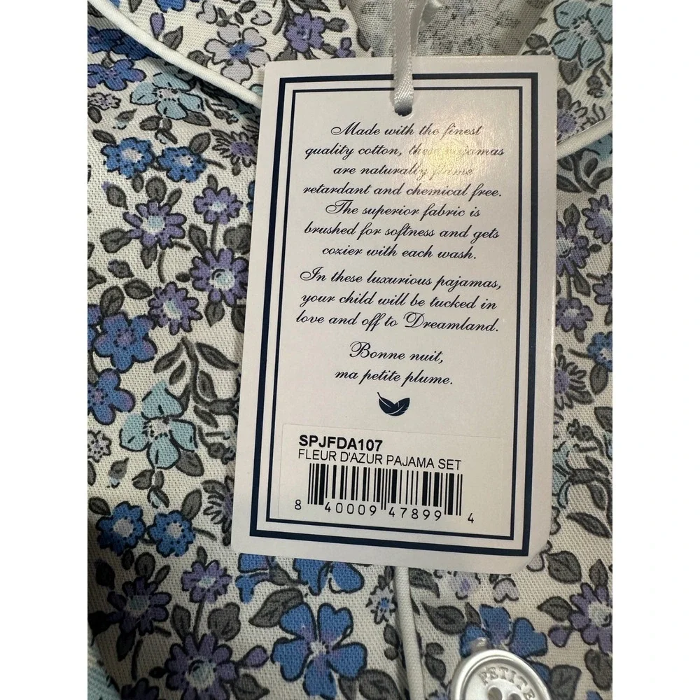Petite Plume Fleur D'Azur Pajama Set Blue Floral Cotton Kids Size 7 SPJFDA107